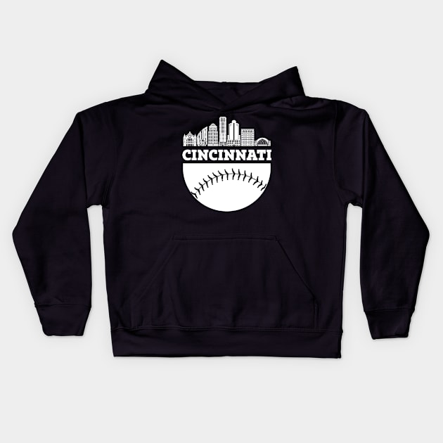 Cincinnati OH Baseball Skyline  Vintage Retro print Kids Hoodie by Bluebird Moon